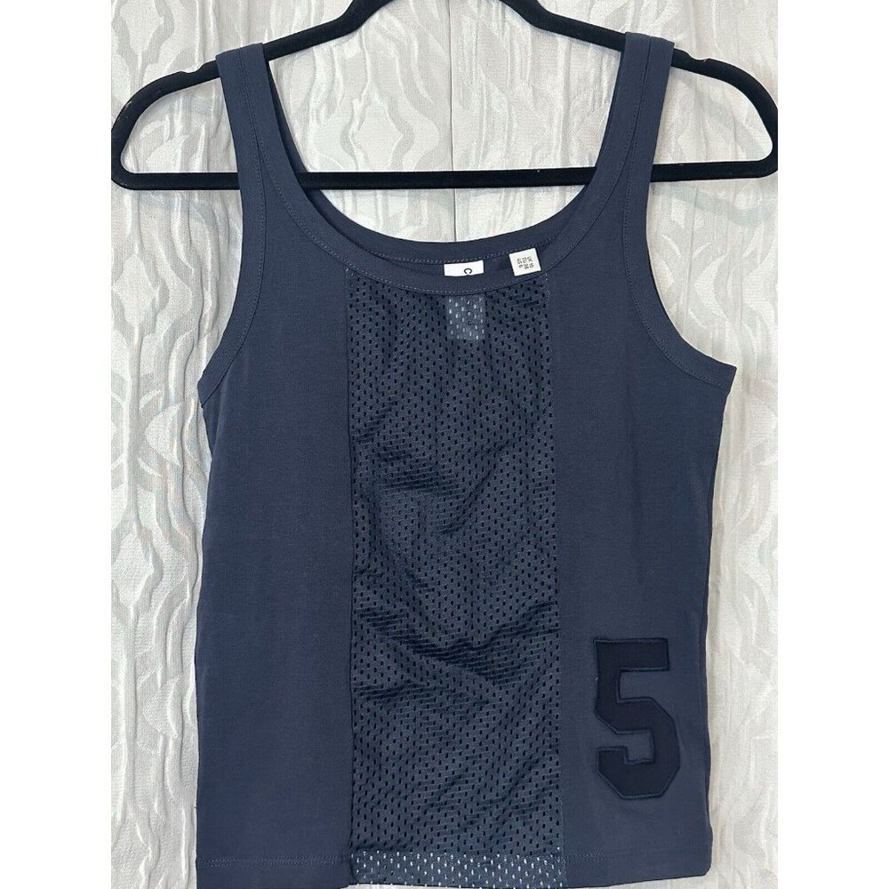 Collusion Navy Blue Number 5 Tank Top, Front Mid Mesh, Size 6, Made In Turkey
